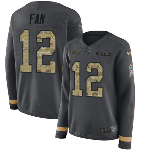 Nike Seahawks #12 Fan Anthracite Salute to Service Women's Stitched NFL Limited Therma Long Sleeve Jersey Nike Seahawks #12 Fan Anthracite Salute to Service Women's Stitched NFL Limited Therma Long Sleeve Jersey