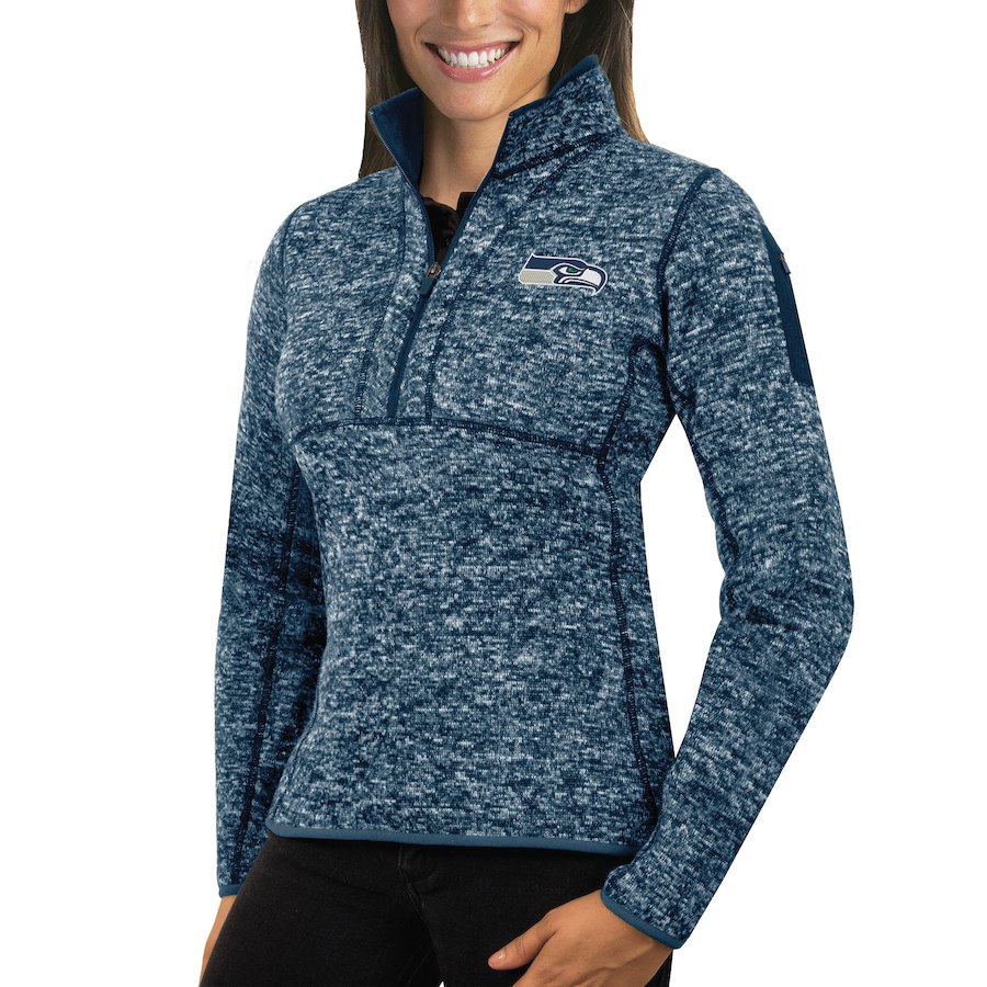 Seattle Seahawks Antigua Women's Fortune Half-Zip Sweater Heather College Navy Seattle Seahawks Antigua Women's Fortune Half-Zip Sweater Heather College Navy