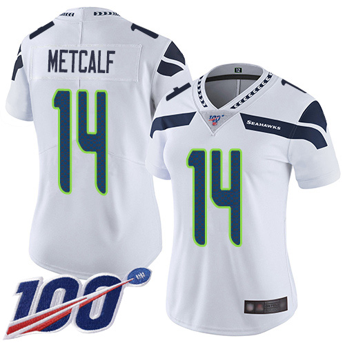 Nike Seahawks #14 D.K. Metcalf White Women's Stitched NFL 100th Season Vapor Limited Jersey Nike Seahawks #14 D.K. Metcalf White Women's Stitched NFL 100th Season Vapor Limited Jersey