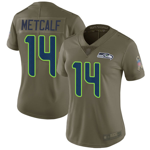 Nike Seahawks #14 D.K. Metcalf Olive Women's Stitched NFL Limited 2017 Salute to Service Jersey Nike Seahawks #14 D.K. Metcalf Olive Women's Stitched NFL Limited 2017 Salute to Service Jersey