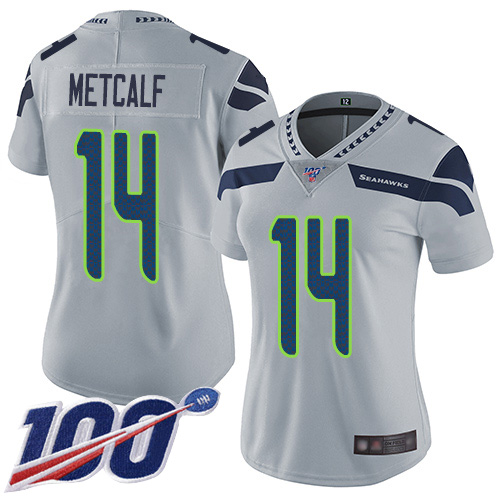 Nike Seahawks #14 D.K. Metcalf Grey Alternate Women's Stitched NFL 100th Season Vapor Limited Jersey Nike Seahawks #14 D.K. Metcalf Grey Alternate Women's Stitched NFL 100th Season Vapor Limited Jersey