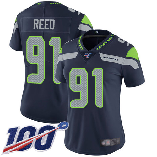 Nike Seahawks #91 Jarran Reed Steel Blue Team Color Women's Stitched NFL 100th Season Vapor Limited Jersey Nike Seahawks #91 Jarran Reed Steel Blue Team Color Women's Stitched NFL 100th Season Vapor Limited Jersey