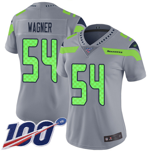Nike Seahawks #54 Bobby Wagner Silver Women's Stitched NFL Limited Inverted Legend 100th Season Jersey Nike Seahawks #54 Bobby Wagner Silver Women's Stitched NFL Limited Inverted Legend 100th Season Jersey