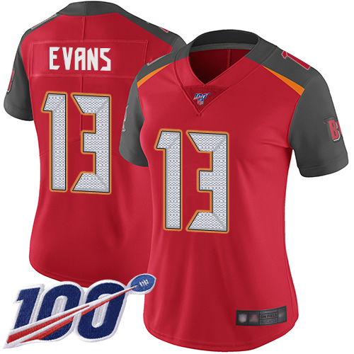 Nike Buccaneers #13 Mike Evans Red Team Color Women's Stitched NFL 100th Season Vapor Limited Jersey Nike Buccaneers #13 Mike Evans Red Team Color Women's Stitched NFL 100th Season Vapor Limited Jersey