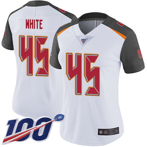 Nike Buccaneers #45 Devin White White Women's Stitched NFL 100th Season Vapor Limited Jersey Nike Buccaneers #45 Devin White White Women's Stitched NFL 100th Season Vapor Limited Jersey