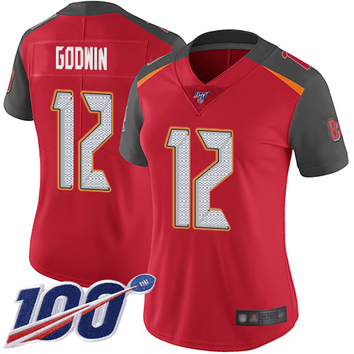 Nike Buccaneers #12 Chris Godwin Red Team Color Women's Stitched NFL 100th Season Vapor Limited Jersey Nike Buccaneers #12 Chris Godwin Red Team Color Women's Stitched NFL 100th Season Vapor Limited Jersey