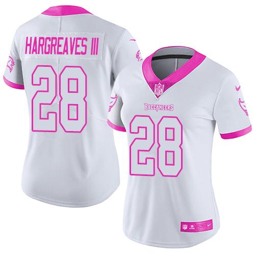 Nike Buccaneers #28 Vernon Hargreaves III White/Pink Women's Stitched NFL Limited Rush Fashion Jersey Nike Buccaneers #28 Vernon Hargreaves III White/Pink Women's Stitched NFL Limited Rush Fashion Jersey