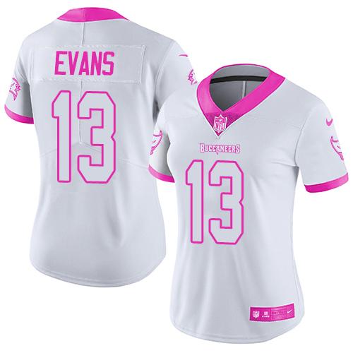 Nike Buccaneers #13 Mike Evans White/Pink Women's Stitched NFL Limited Rush Fashion Jersey Nike Buccaneers #13 Mike Evans White/Pink Women's Stitched NFL Limited Rush Fashion Jersey