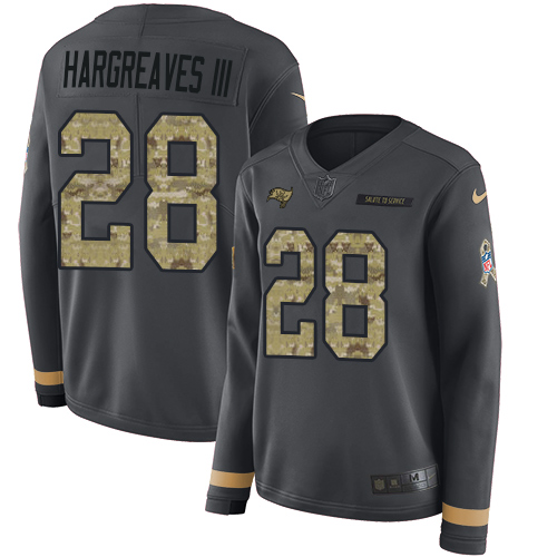Nike Buccaneers #28 Vernon Hargreaves III Anthracite Salute to Service Women's Stitched NFL Limited Therma Long Sleeve Jersey Nike Buccaneers #28 Vernon Hargreaves III Anthracite Salute to Service Women's Stitched NFL Limited Therma Long Sleeve Jersey