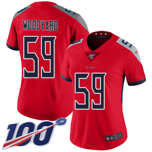 Nike Titans #59 Wesley Woodyard Red Women's Stitched NFL Limited Inverted Legend 100th Season Jersey Nike Titans #59 Wesley Woodyard Red Women's Stitched NFL Limited Inverted Legend 100th Season Jersey