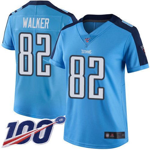 Nike Titans #82 Delanie Walker Light Blue Women's Stitched NFL Limited Rush 100th Season Jersey Nike Titans #82 Delanie Walker Light Blue Women's Stitched NFL Limited Rush 100th Season Jersey