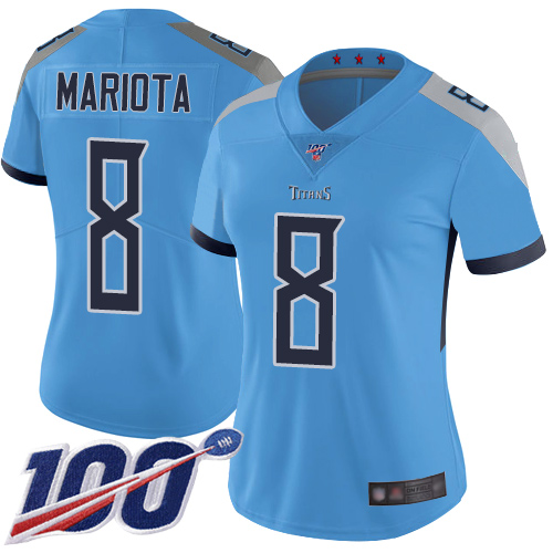 Nike Titans #8 Marcus Mariota Light Blue Alternate Women's Stitched NFL 100th Season Vapor Limited Jersey Nike Titans #8 Marcus Mariota Light Blue Alternate Women's Stitched NFL 100th Season Vapor Limited Jersey