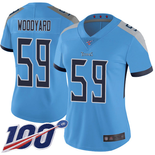 Nike Titans #59 Wesley Woodyard Light Blue Alternate Women's Stitched NFL 100th Season Vapor Limited Jersey Nike Titans #59 Wesley Woodyard Light Blue Alternate Women's Stitched NFL 100th Season Vapor Limited Jersey