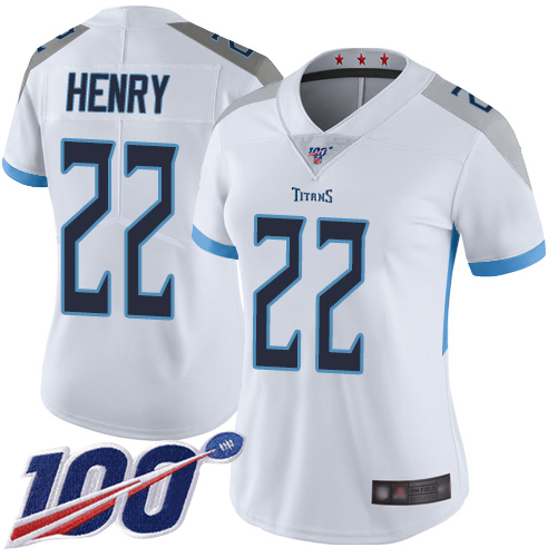 Nike Titans #22 Derrick Henry White Women's Stitched NFL 100th Season Vapor Limited Jersey Nike Titans #22 Derrick Henry White Women's Stitched NFL 100th Season Vapor Limited Jersey