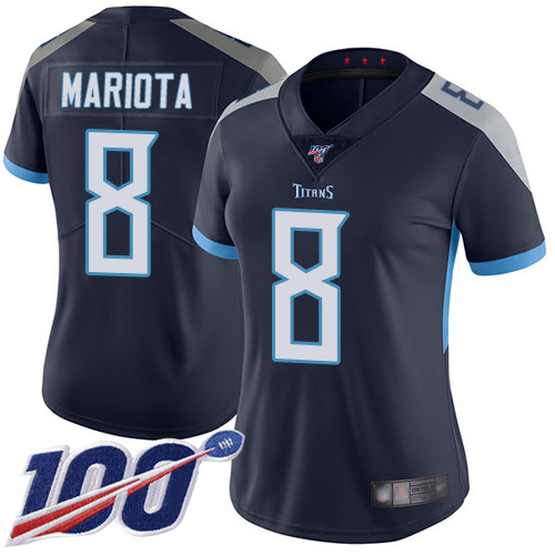 Nike Titans #8 Marcus Mariota Navy Blue Team Color Women's Stitched NFL 100th Season Vapor Limited Jersey Nike Titans #8 Marcus Mariota Navy Blue Team Color Women's Stitched NFL 100th Season Vapor Limited Jersey