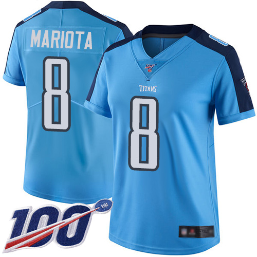 Nike Titans #8 Marcus Mariota Light Blue Women's Stitched NFL Limited Rush 100th Season Jersey Nike Titans #8 Marcus Mariota Light Blue Women's Stitched NFL Limited Rush 100th Season Jersey