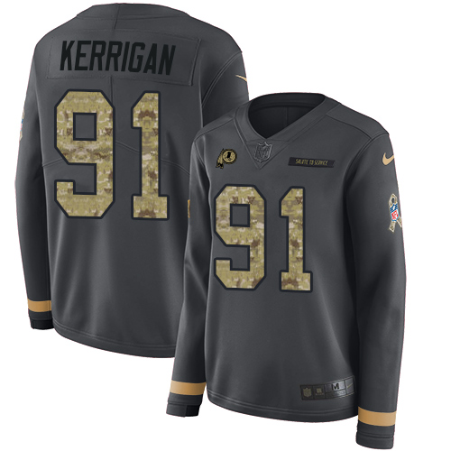Nike Redskins #91 Ryan Kerrigan Anthracite Salute to Service Women's Stitched NFL Limited Therma Long Sleeve Jersey Nike Redskins #91 Ryan Kerrigan Anthracite Salute to Service Women's Stitched NFL Limited Therma Long Sleeve Jersey