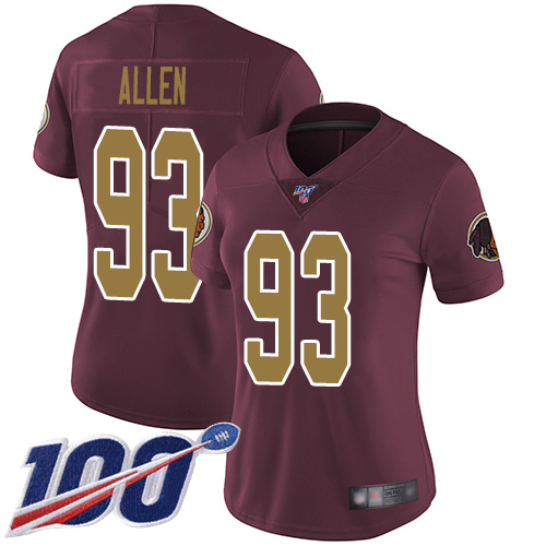 Nike Redskins #93 Jonathan Allen Burgundy Red Alternate Women's Stitched NFL 100th Season Vapor Limited Jersey Nike Redskins #93 Jonathan Allen Burgundy Red Alternate Women's Stitched NFL 100th Season Vapor Limited Jersey