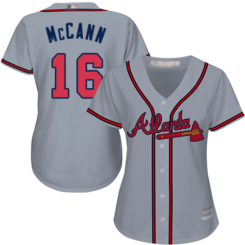 Braves #16 Brian McCann Grey Road Women's Stitched MLB Jersey Braves #16 Brian McCann Grey Road Women's Stitched MLB Jersey