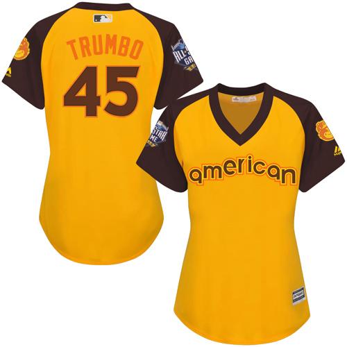 Orioles #45 Mark Trumbo Gold 2016 All-Star American League Women's Stitched MLB Jersey Orioles #45 Mark Trumbo Gold 2016 All-Star American League Women's Stitched MLB Jersey