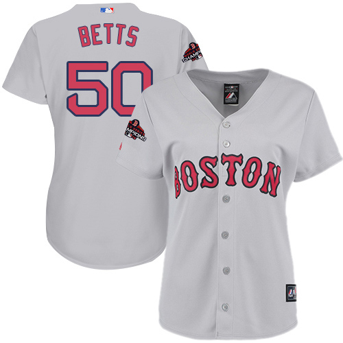 Red Sox #50 Mookie Betts Grey Road 2018 World Series Champions Women's Stitched MLB Jersey Red Sox #50 Mookie Betts Grey Road 2018 World Series Champions Women's Stitched MLB Jersey