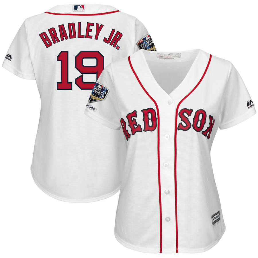 Boston Red Sox #19 Jackie Bradley Jr. Majestic Women's 2018 World Series Champions Home Cool Base Player Jersey White Boston Red Sox #19 Jackie Bradley Jr. Majestic Women's 2018 World Series Champions Home Cool Base Player Jersey White