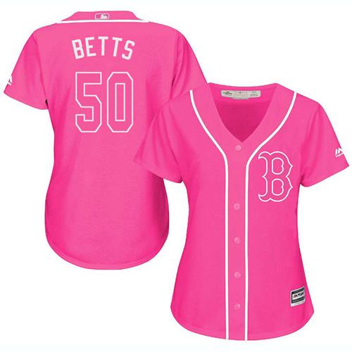 Red Sox #50 Mookie Betts Pink Fashion Women's Stitched MLB Jersey Red Sox #50 Mookie Betts Pink Fashion Women's Stitched MLB Jersey