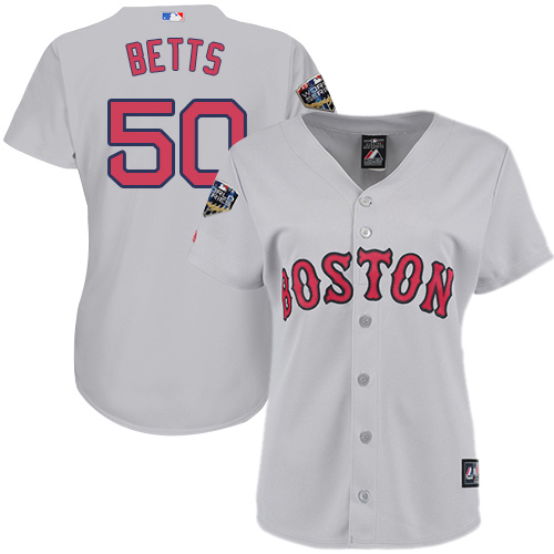 Red Sox #50 Mookie Betts Grey Road 2018 World Series Women's Stitched MLB Jersey Red Sox #50 Mookie Betts Grey Road 2018 World Series Women's Stitched MLB Jersey