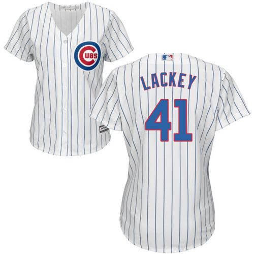 Cubs #41 John Lackey White(Blue Strip) Home Women's Stitched MLB Jersey Cubs #41 John Lackey White(Blue Strip) Home Women's Stitched MLB Jersey