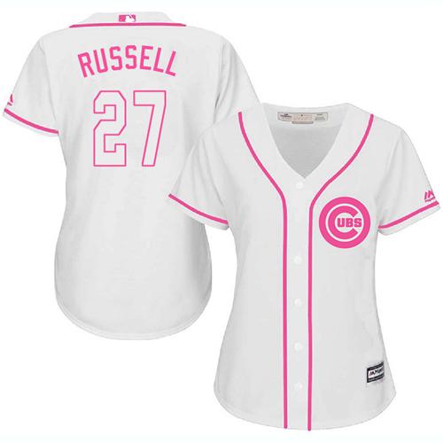 Cubs #27 Addison Russell White/Pink Fashion Women's Stitched MLB Jersey Cubs #27 Addison Russell White/Pink Fashion Women's Stitched MLB Jersey
