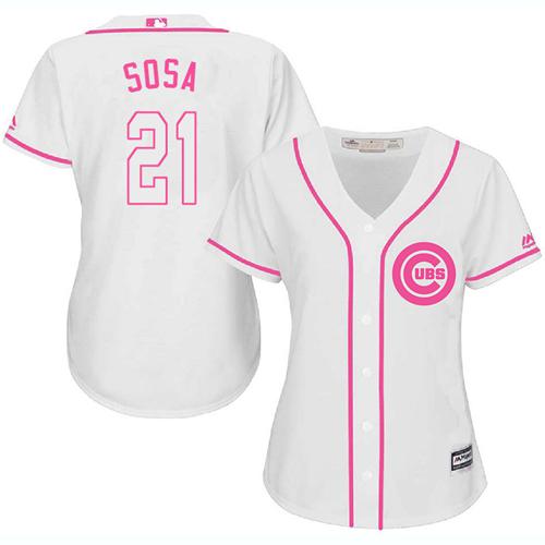 Cubs #21 Sammy Sosa White/Pink Fashion Women's Stitched MLB Jersey Cubs #21 Sammy Sosa White/Pink Fashion Women's Stitched MLB Jersey