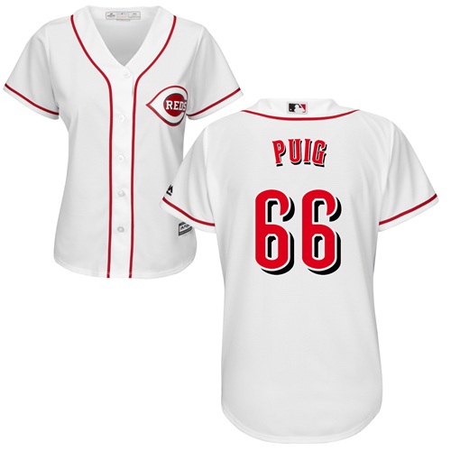 Reds #66 Yasiel Puig White Home Women's Stitched MLB Jersey Reds #66 Yasiel Puig White Home Women's Stitched MLB Jersey