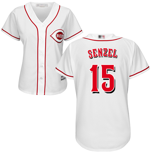 Reds #15 Nick Senzel White Home Women's Stitched MLB Jersey Reds #15 Nick Senzel White Home Women's Stitched MLB Jersey