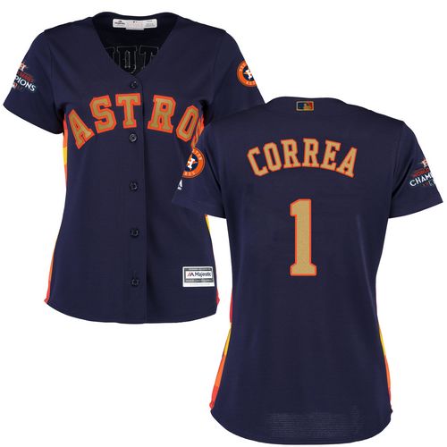 Astros #1 Carlos Correa Navy Blue 2018 Gold Program Cool Base Women's Stitched MLB Jersey Astros #1 Carlos Correa Navy Blue 2018 Gold Program Cool Base Women's Stitched MLB Jersey