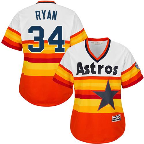 Astros #34 Nolan Ryan White/Orange Alternate Cooperstown Women's Stitched MLB Jersey Astros #34 Nolan Ryan White/Orange Alternate Cooperstown Women's Stitched MLB Jersey