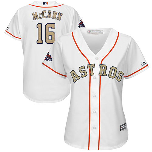 Astros #16 Brian McCann White 2018 Gold Program Cool Base Women's Stitched MLB Jersey Astros #16 Brian McCann White 2018 Gold Program Cool Base Women's Stitched MLB Jersey