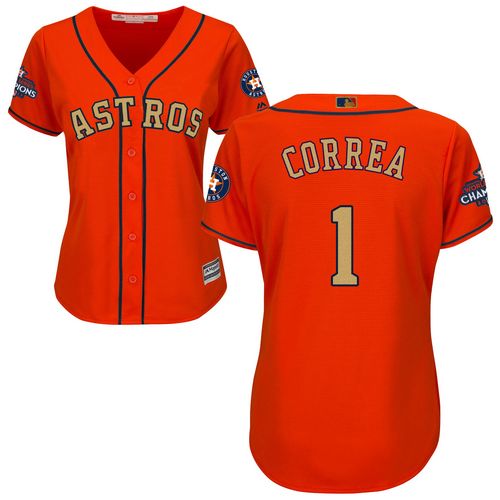 Astros #1 Carlos Correa Orange 2018 Gold Program Cool Base Women's Stitched MLB Jersey Astros #1 Carlos Correa Orange 2018 Gold Program Cool Base Women's Stitched MLB Jersey