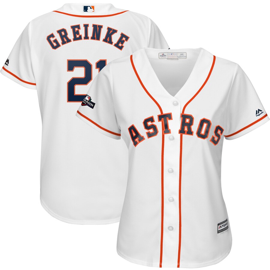 Houston Astros #21 Zack Greinke Majestic Women's 2019 Postseason Official Cool Base Player Jersey White Houston Astros #21 Zack Greinke Majestic Women's 2019 Postseason Official Cool Base Player Jersey White