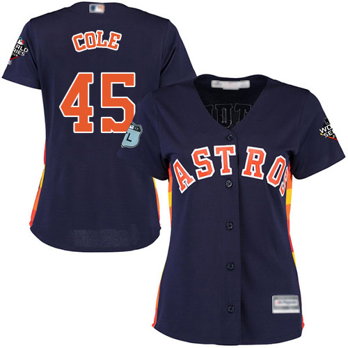 Astros #45 Gerrit Cole Navy Blue Alternate 2019 World Series Bound Women's Stitched MLB Jersey Astros #45 Gerrit Cole Navy Blue Alternate 2019 World Series Bound Women's Stitched MLB Jersey