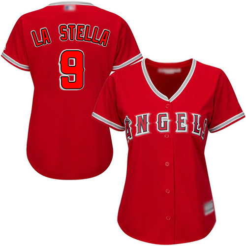 Angels #9 Tommy La Stella Red Alternate Women's Stitched MLB Jersey Angels #9 Tommy La Stella Red Alternate Women's Stitched MLB Jersey