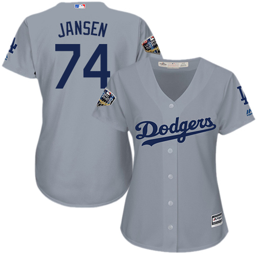Dodgers #74 Kenley Jansen Grey Alternate Road 2018 World Series Women's Stitched MLB Jersey Dodgers #74 Kenley Jansen Grey Alternate Road 2018 World Series Women's Stitched MLB Jersey