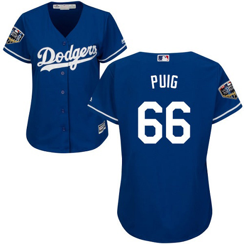 Dodgers #66 Yasiel Puig Blue Alternate 2018 World Series Women's Stitched MLB Jersey Dodgers #66 Yasiel Puig Blue Alternate 2018 World Series Women's Stitched MLB Jersey