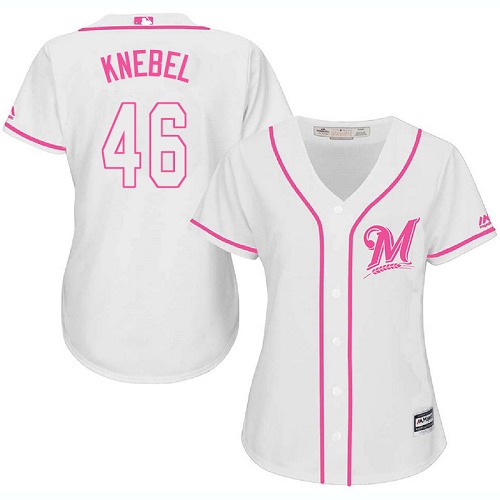 Brewers #46 Corey Knebel White/Pink Fashion Women's Stitched MLB Jersey Brewers #46 Corey Knebel White/Pink Fashion Women's Stitched MLB Jersey