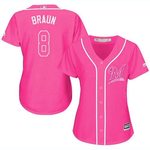 Brewers #8 Ryan Braun Pink Fashion Women's Stitched MLB Jersey Brewers #8 Ryan Braun Pink Fashion Women's Stitched MLB Jersey