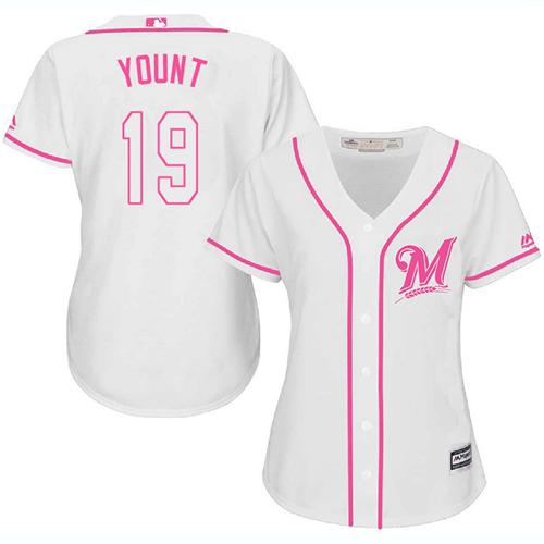 Brewers #19 Robin Yount White/Pink Fashion Women's Stitched MLB Jersey Brewers #19 Robin Yount White/Pink Fashion Women's Stitched MLB Jersey