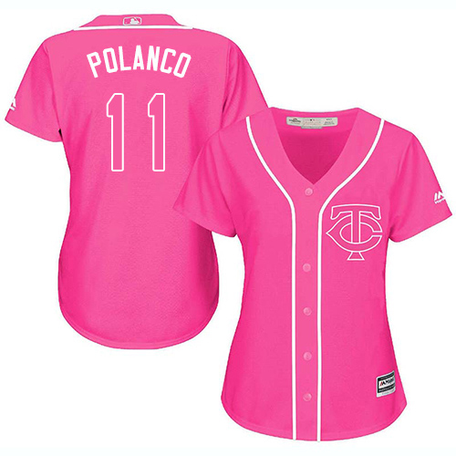 Twins #11 Jorge Polanco Pink Fashion Women's Stitched MLB Jersey Twins #11 Jorge Polanco Pink Fashion Women's Stitched MLB Jersey