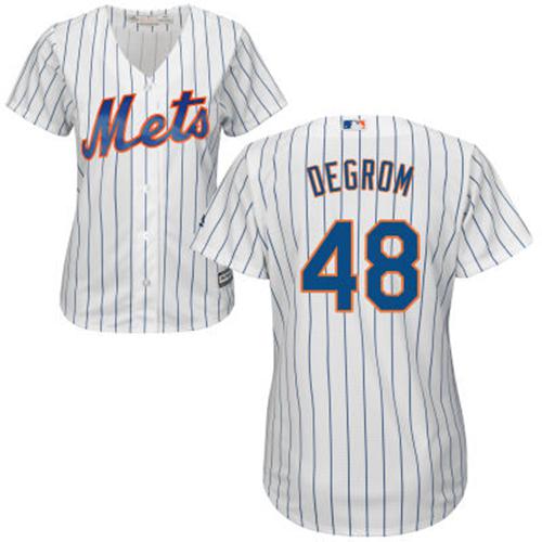 Mets #48 Jacob deGrom White(Blue Strip) Home Women's Stitched MLB Jersey Mets #48 Jacob deGrom White(Blue Strip) Home Women's Stitched MLB Jersey