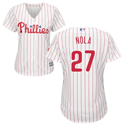 Phillies #27 Aaron Nola White(Red Strip) Home Women's Stitched MLB Jersey Phillies #27 Aaron Nola White(Red Strip) Home Women's Stitched MLB Jersey