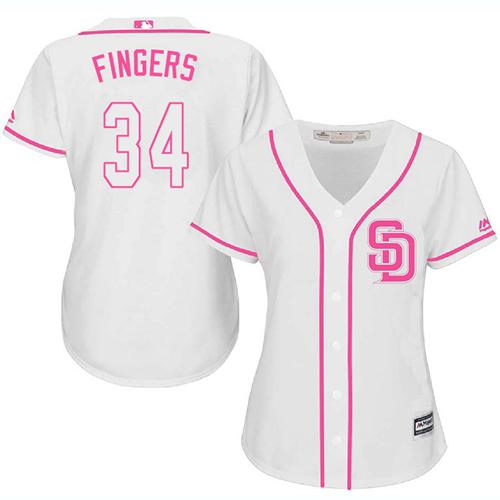 Padres #34 Rollie Fingers White/Pink Fashion Women's Stitched MLB Jersey Padres #34 Rollie Fingers White/Pink Fashion Women's Stitched MLB Jersey