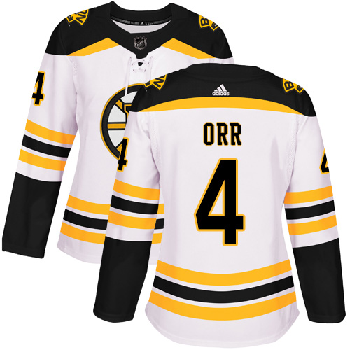 Adidas Bruins #4 Bobby Orr White Road Authentic Women's Stitched NHL Jersey Adidas Bruins #4 Bobby Orr White Road Authentic Women's Stitched NHL Jersey